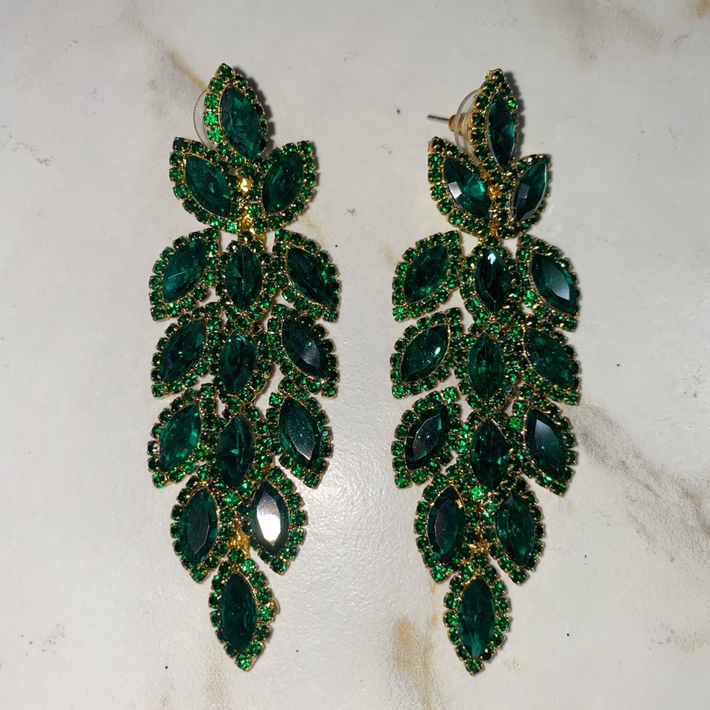 Emerald and gold rhinestone earrings